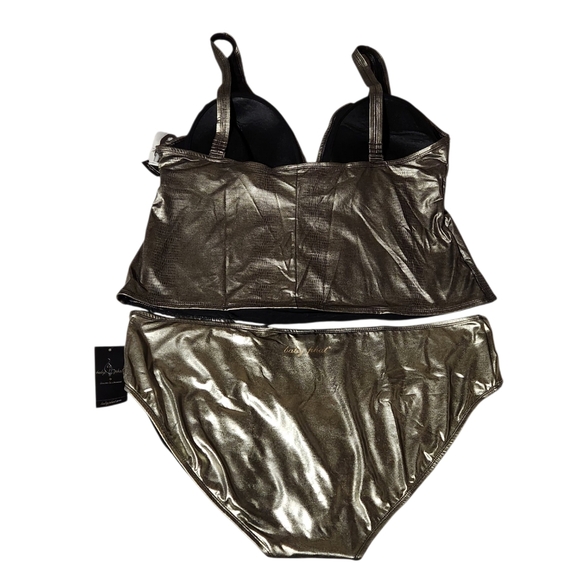 VTG Baby Phat 3X Bikini Set Pewter Snakeskin Metallic Babydoll Top Y2K Plus Size - Picture 2 of 16